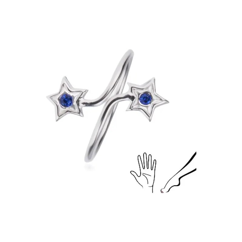 Ekszer Eshop - Gyűrű 925 ezüstből - szárak csillagokkal, kék cirkóniák AC6.25
