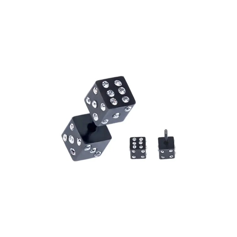 Ekszer Eshop - Hamis plug fülbe acélból - fekete játékkockák, cirkónia PC36.09