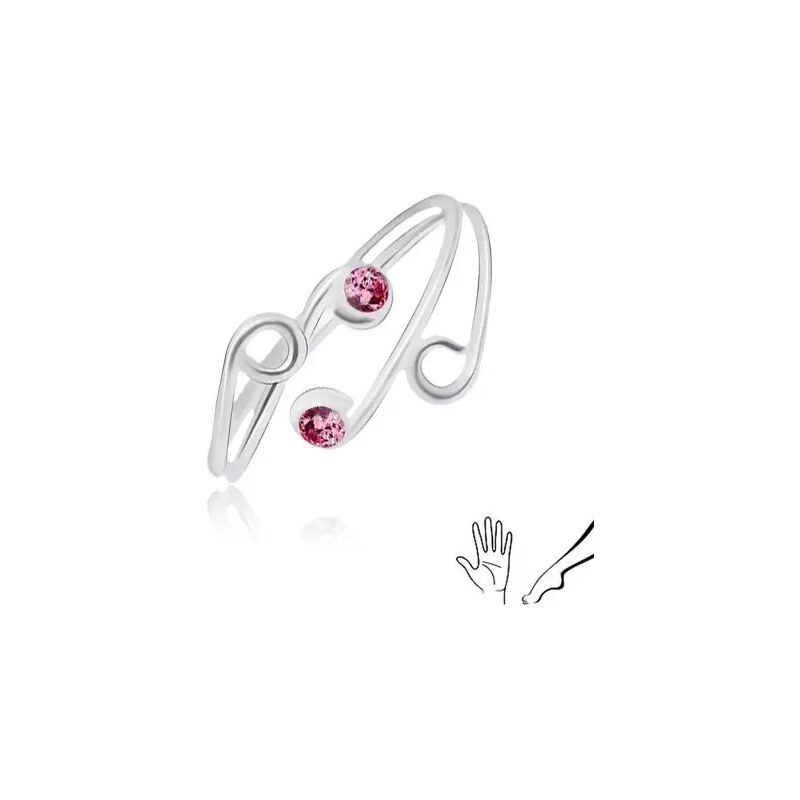 Ekszer Eshop - 925 ezüst gyűrű kézre vagy lábra, szétágazó szárak rózsaszín cirkóniákkal G21.12