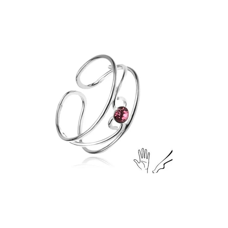 Ekszer Eshop - Gyűrű 925 ezüstből, hullámok rózsaszín kővel V10.04