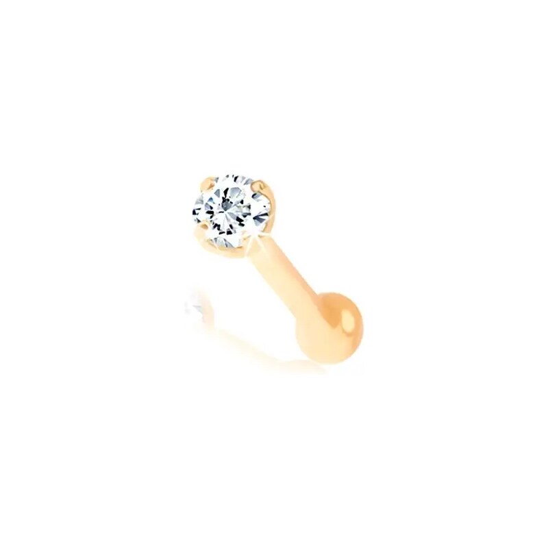 Ekszer Eshop - Egyenes 14K sárga arany orr piercing - csillogó átlátszó gyémánt, 1,3 mm S3BT503.68