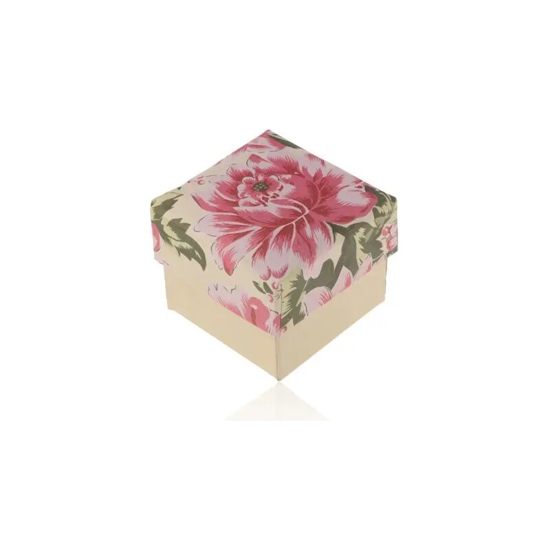 Ekszer Eshop - Papírdoboz gyűrűre vagy fülbevalóra, gyöngyházfényű-bézs rózsaszínű virággal Y49.05