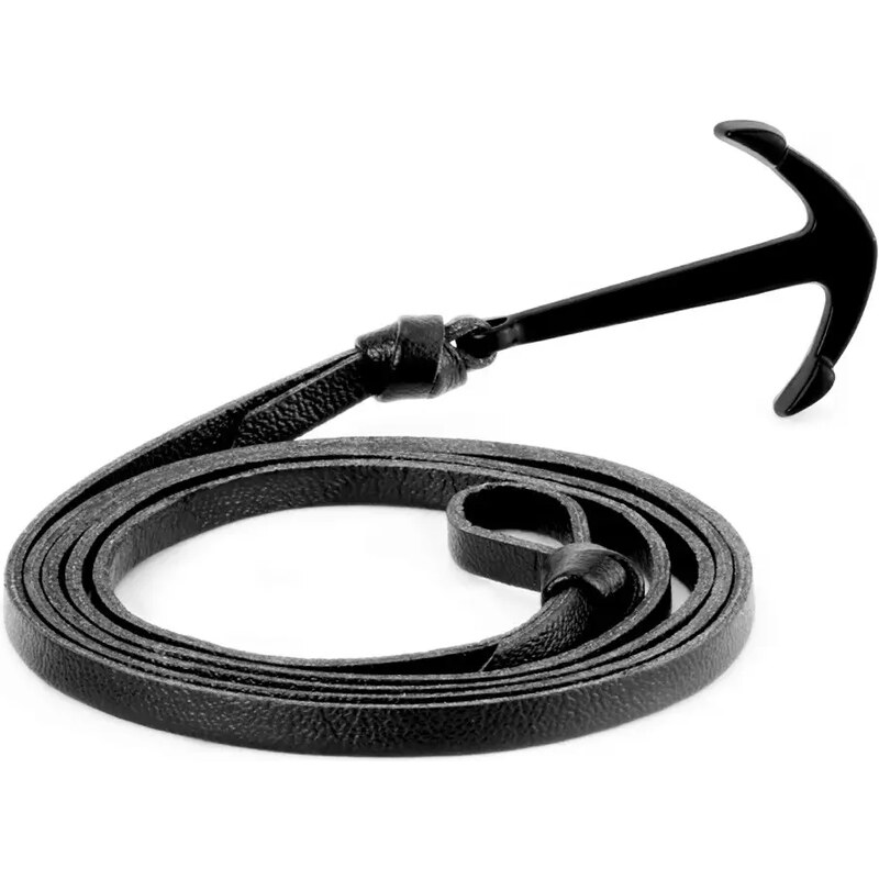 Ekszer Eshop - Fekete csukló köré tekerhető bőr karkötő – csuklóra tekerhető, fekete matt horgony Q13.18