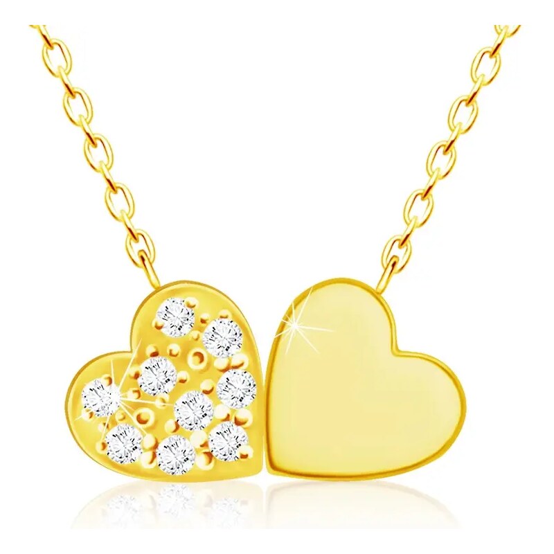 Ekszer Eshop - Gyémánt nyaklánc 14K sárga aranyból - összekapcsolodó kis szívek, tiszta briliánsokkal S3BT508.23
