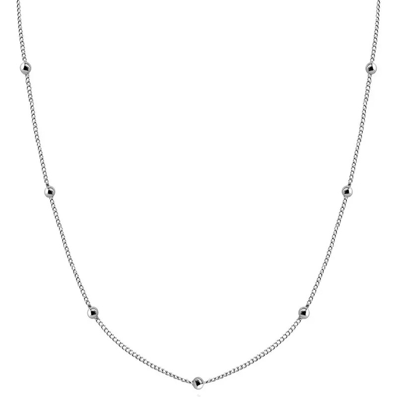 Ekszer Eshop - 925 Ezüst nyaklánc - lánc kerek láncszemekből, fényes gyöngyökkel S34.03