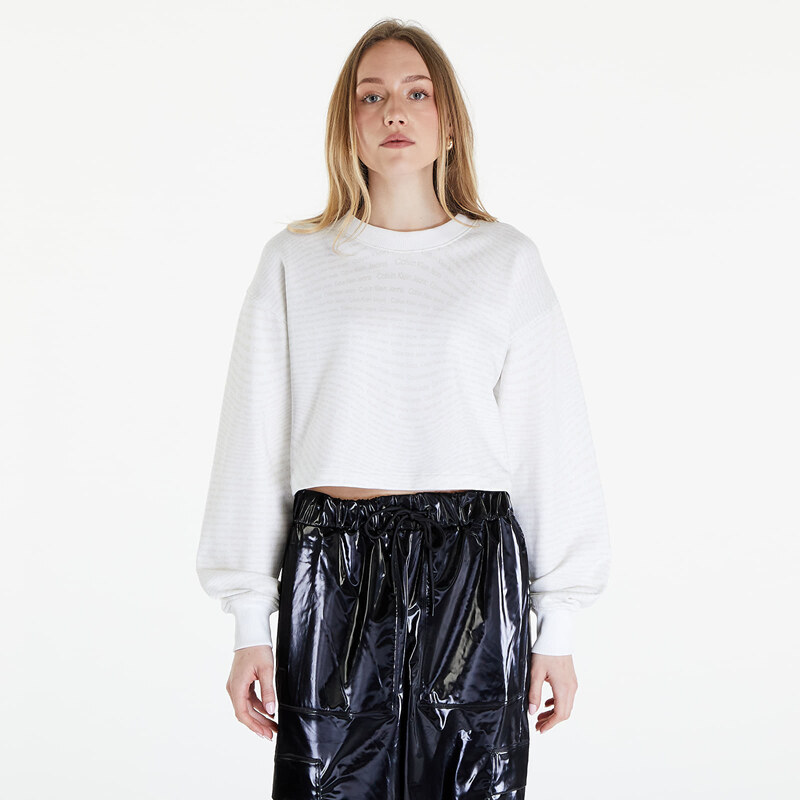 Női kapucnis pulóver Calvin Klein Jeans Logo Short Crewneck Warp Logo White