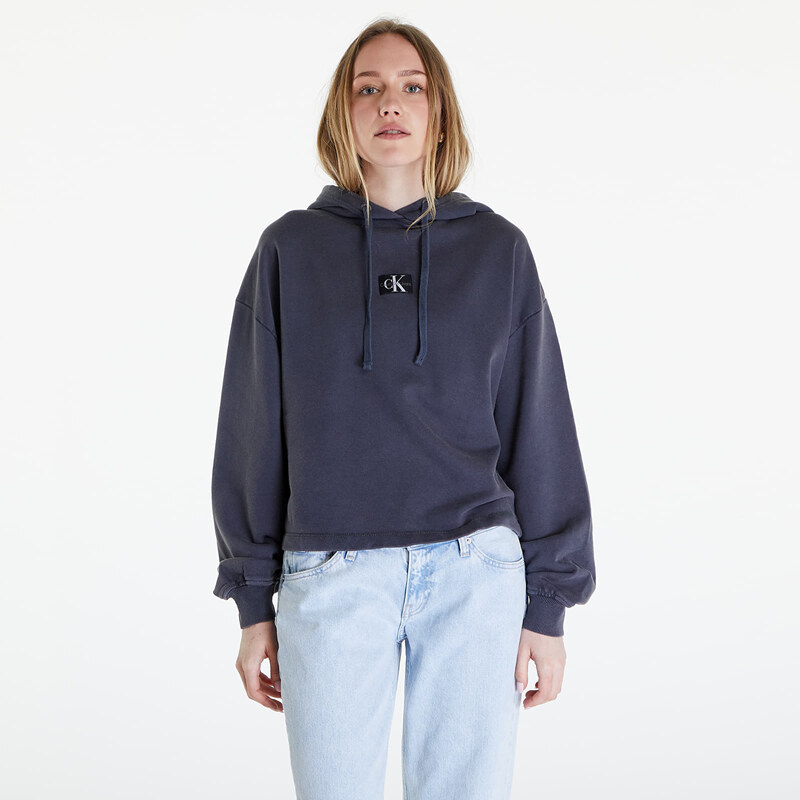 Női kapucnis pulóver Calvin Klein Jeans Washed Woven Label Hoodie Gray