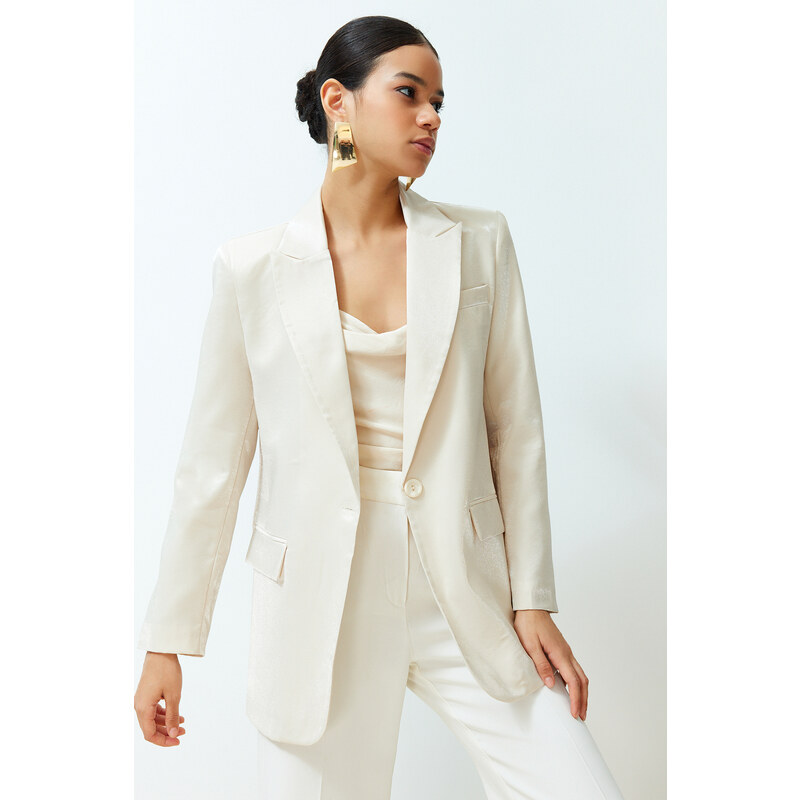 Trendyol Stone Oversize Satin Woven Blazer Jacket