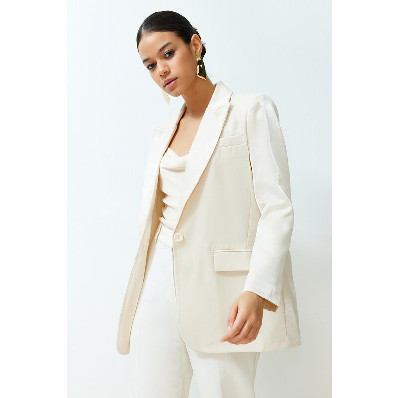 Trendyol Stone Oversize Satin Woven Blazer Jacket