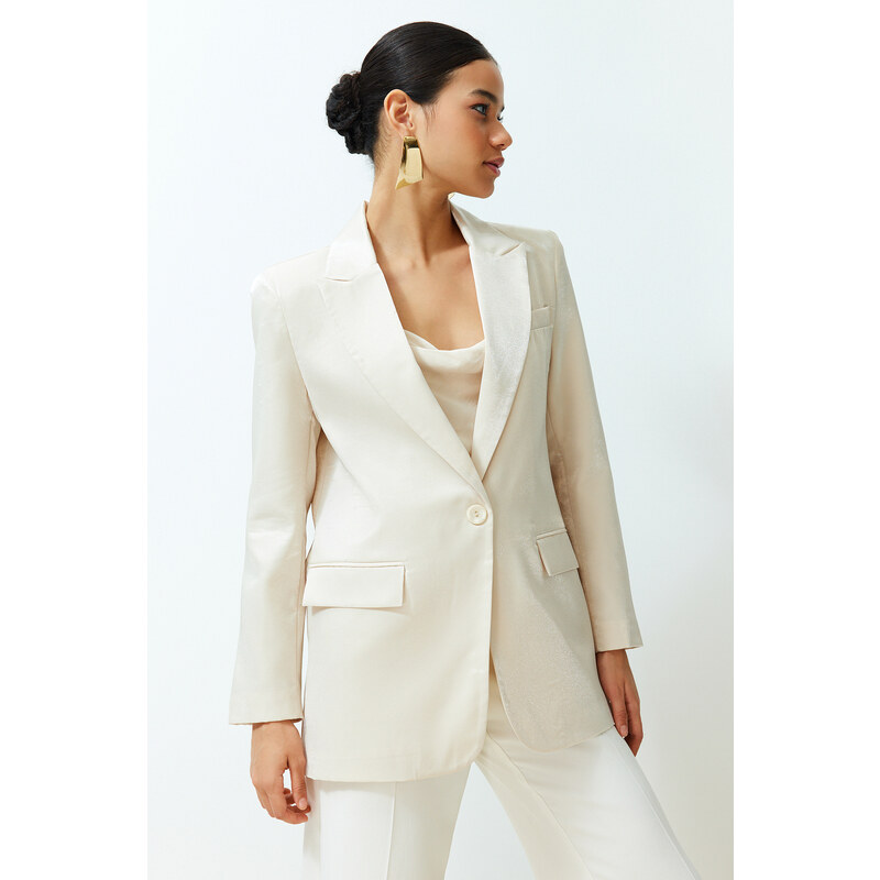 Trendyol Stone Oversize Satin Woven Blazer Jacket