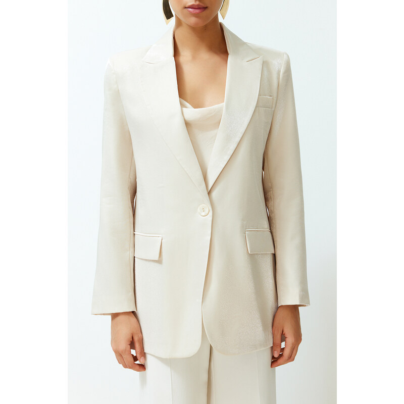 Trendyol Stone Oversize Satin Woven Blazer Jacket