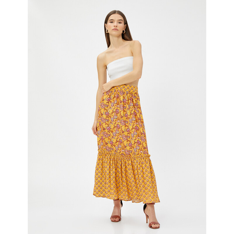 Koton Ethnic Patterned Maxi Skirt with Elastic Waist
