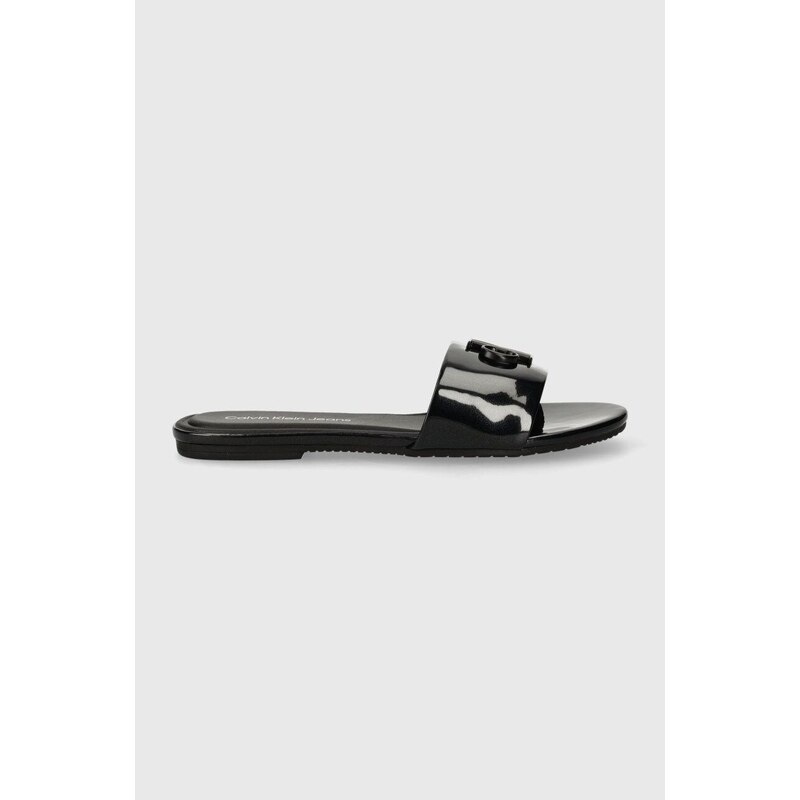 Calvin Klein Jeans papucs FLAT SANDAL SLIDE MG MET fekete, női, YW0YW01348