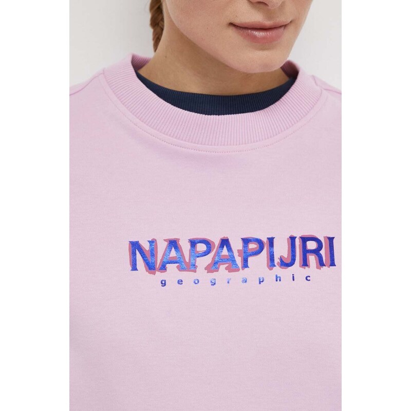 Napapijri pamut melegítőfelső B-Kreis rózsaszín, női, nyomott mintás, NP0A4HNWP1J1