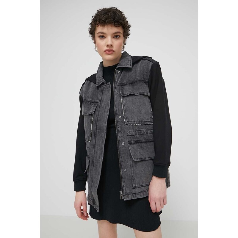 Desigual rövid kabát RAINIER női, szürke, átmeneti, oversize, 24SWED43