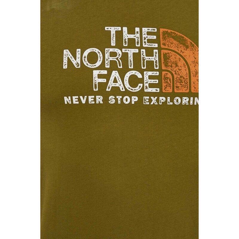The North Face pamut póló zöld, férfi, nyomott mintás, NF0A87NWPIB1