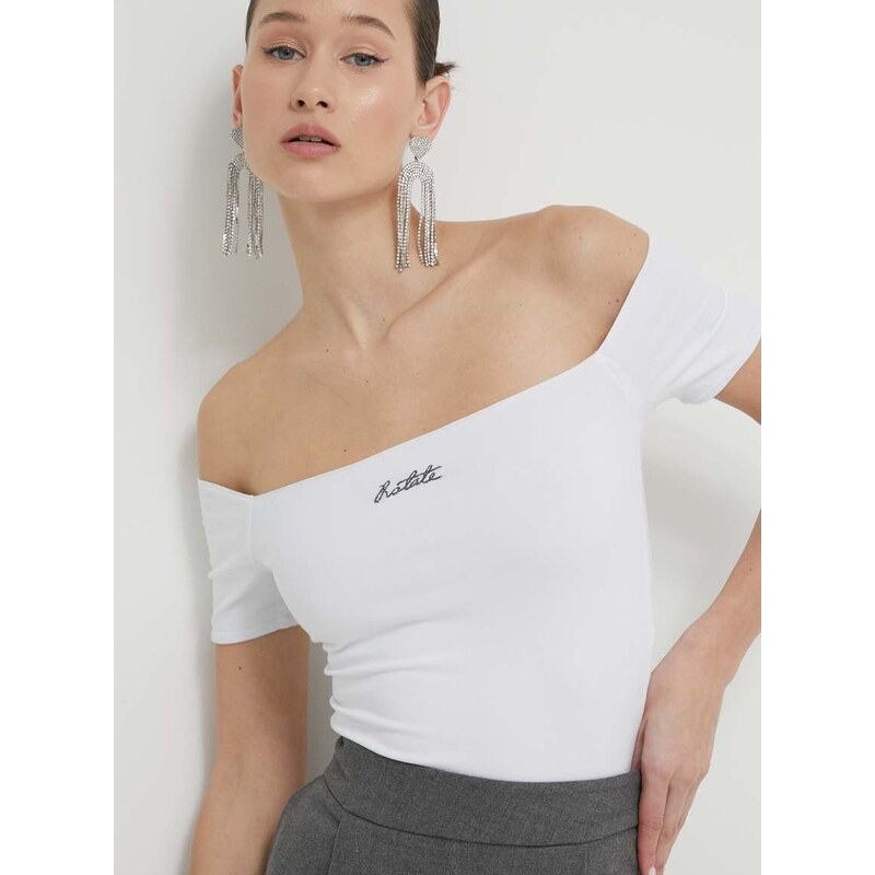 Rotate t-shirt női, spanyol nyakkivágású, fehér