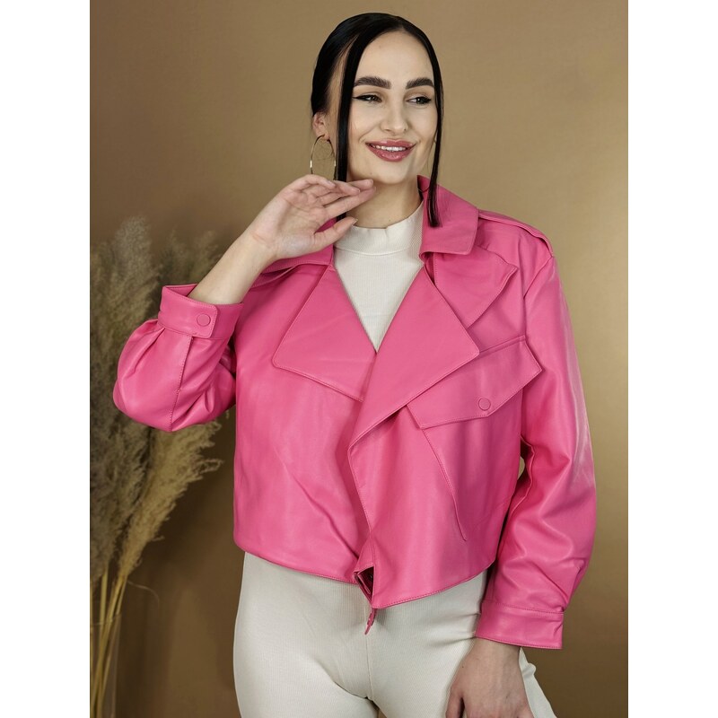 Webmoda Női rózsaszínű oversize matt műbőr dzseki LUSA