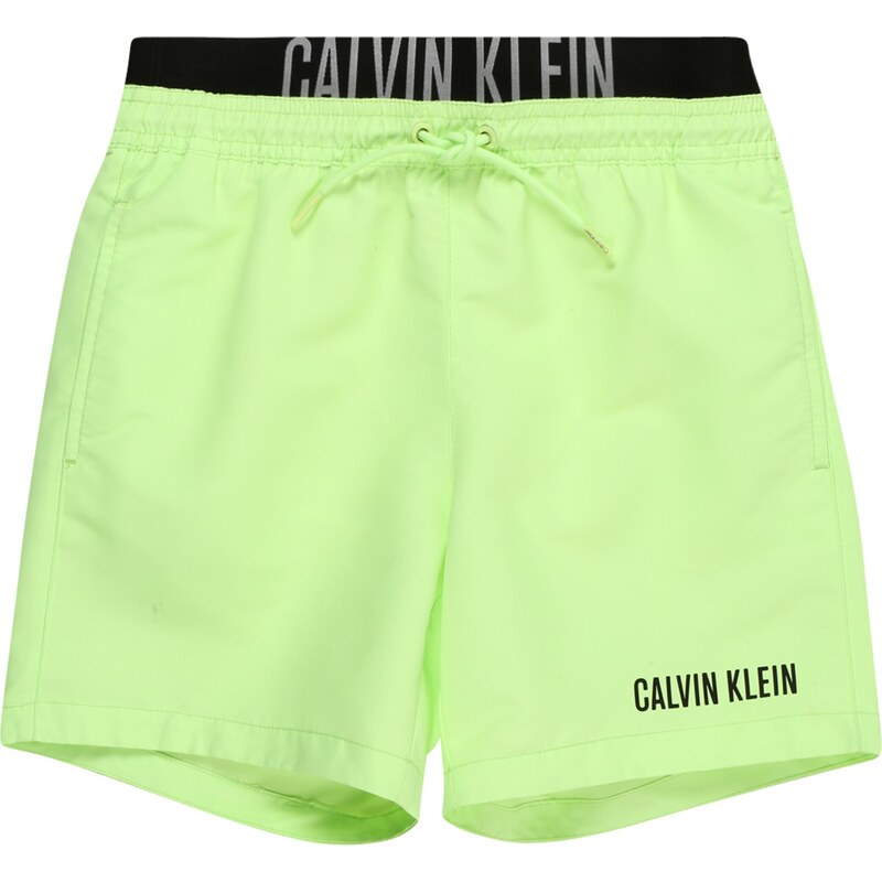Calvin Klein Swimwear Rövid fürdőnadrágok 'Intense Power' citromzöld / fekete / fehér