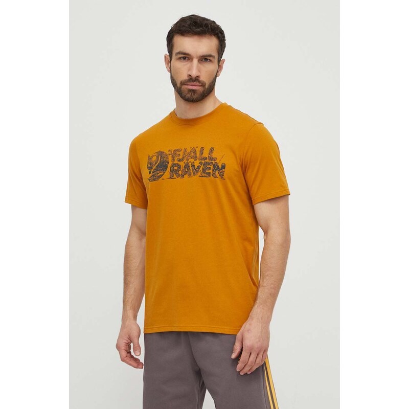 Fjallraven t-shirt Lush Logo T-shirt sárga, férfi, nyomott mintás, F12600219