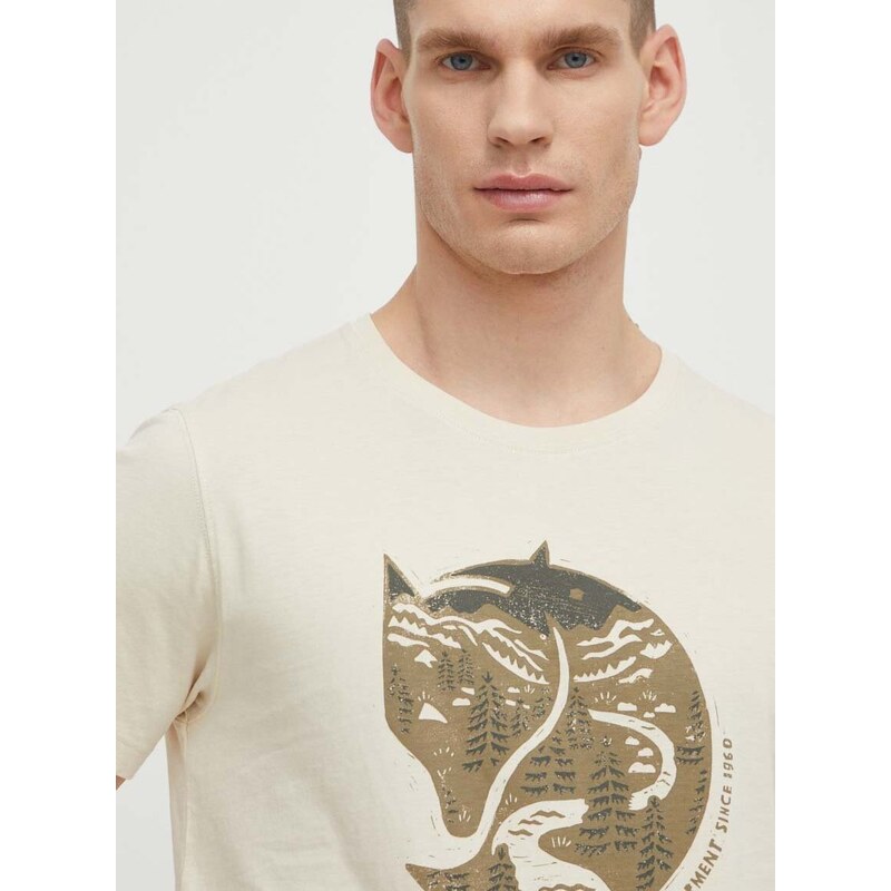Fjallraven pamut póló Arctic Fox T-shirt bézs, férfi, nyomott mintás, F87220