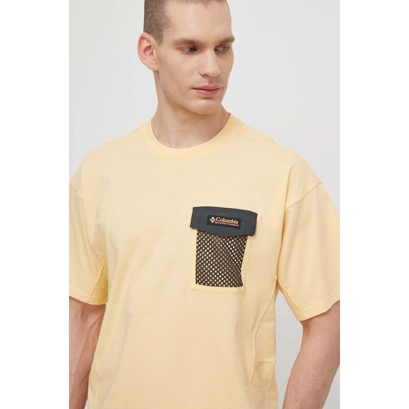Columbia pamut póló Painted Peak sárga, férfi, nyomott mintás, 2074481