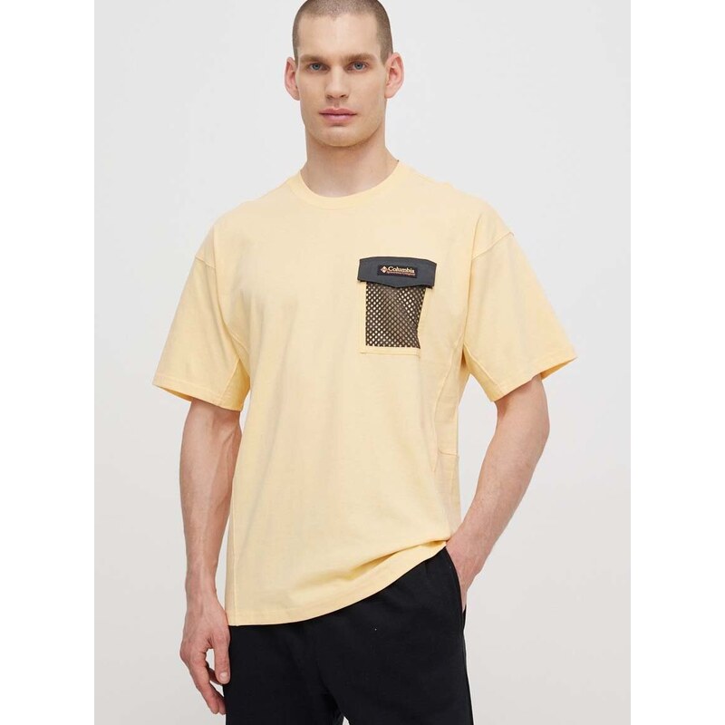 Columbia pamut póló Painted Peak sárga, férfi, nyomott mintás, 2074481