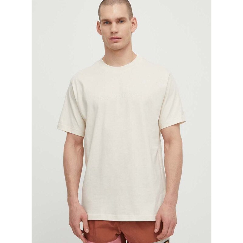 New Balance pamut póló bézs, férfi, nyomott mintás, MT41559LIN
