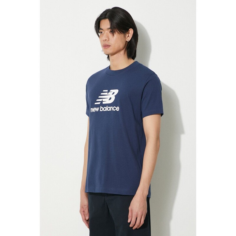 New Balance pamut póló Sport Essentials sötétkék, férfi, nyomott mintás, MT41502NNY