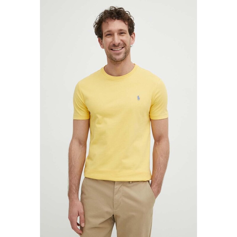 Polo Ralph Lauren pamut póló sárga, férfi, sima
