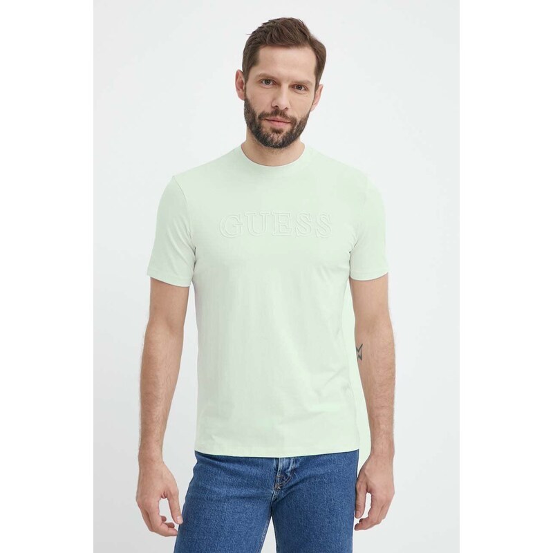 Guess t-shirt ALPHY zöld, férfi, nyomott mintás, Z2YI11 J1314