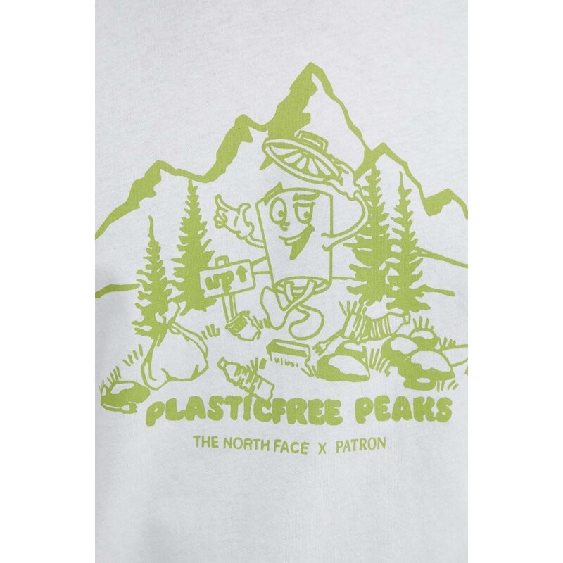 The North Face pamut póló Patron Plasticfree Peaks bézs, férfi, nyomott mintás, NF0A87DXQLI1