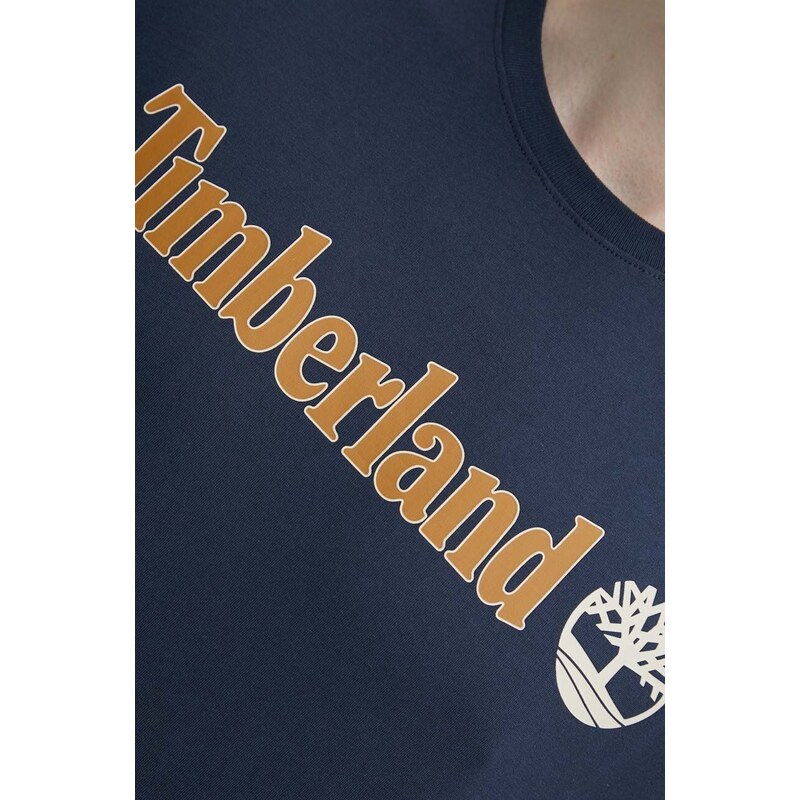 Timberland pamut póló sötétkék, férfi, nyomott mintás, TB0A5UPQ4331