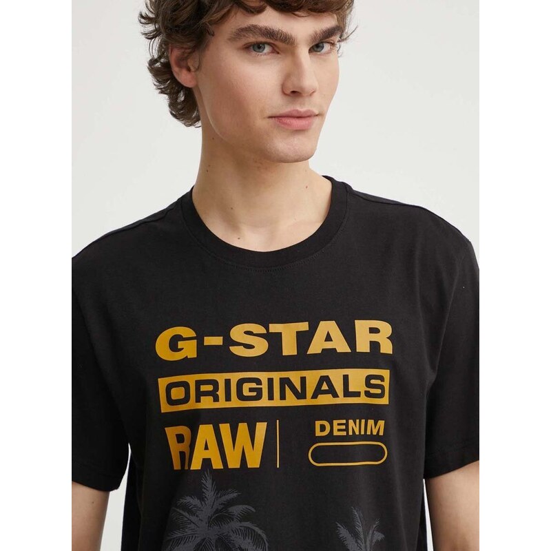 G-Star Raw pamut póló fekete, férfi, nyomott mintás, D24681-336