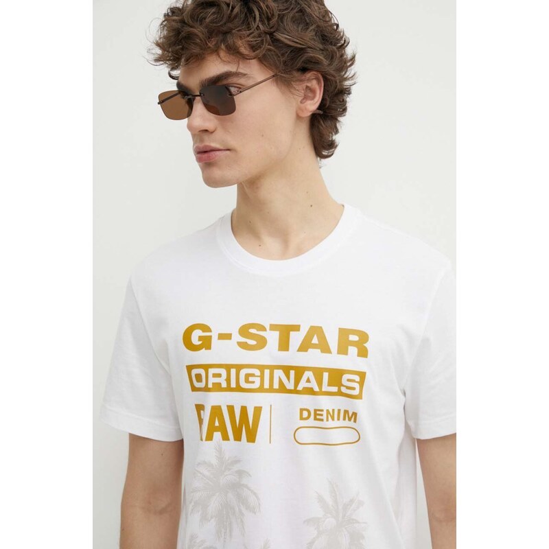 G-Star Raw pamut póló fehér, férfi, nyomott mintás, D24681-336