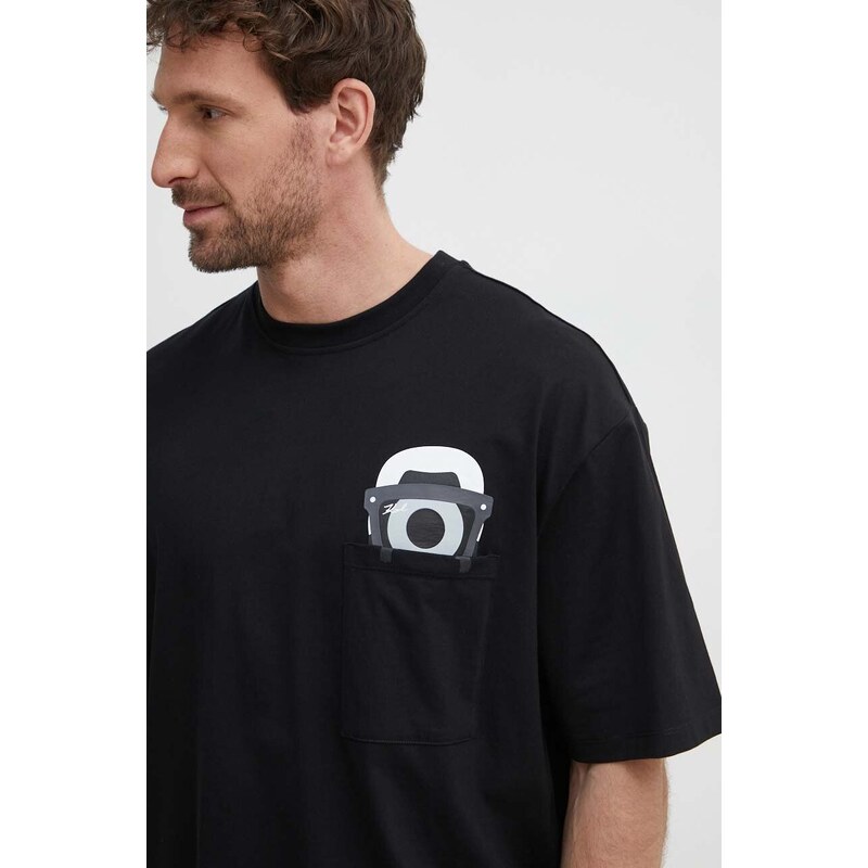 Karl Lagerfeld pamut póló Dour Darcel X Karl fekete, férfi, nyomott mintás, 542270.755099