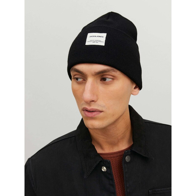 JACK & JONES Sapka 'Long Knit' fekete / fehér