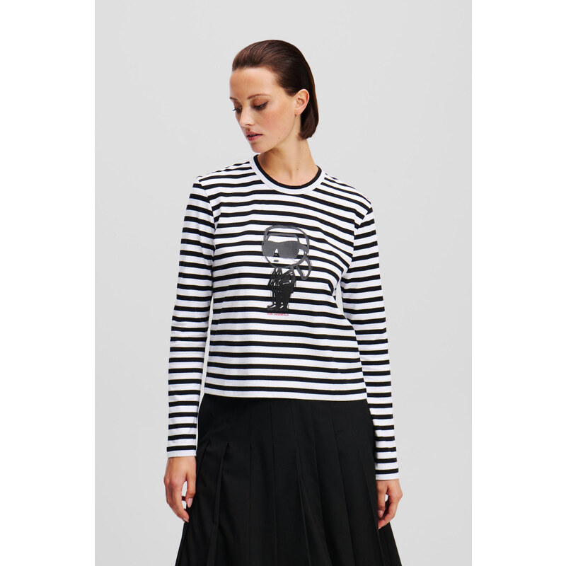PÓLÓ KARL LAGERFELD IKON PRINT STRIPE LSLV TOP