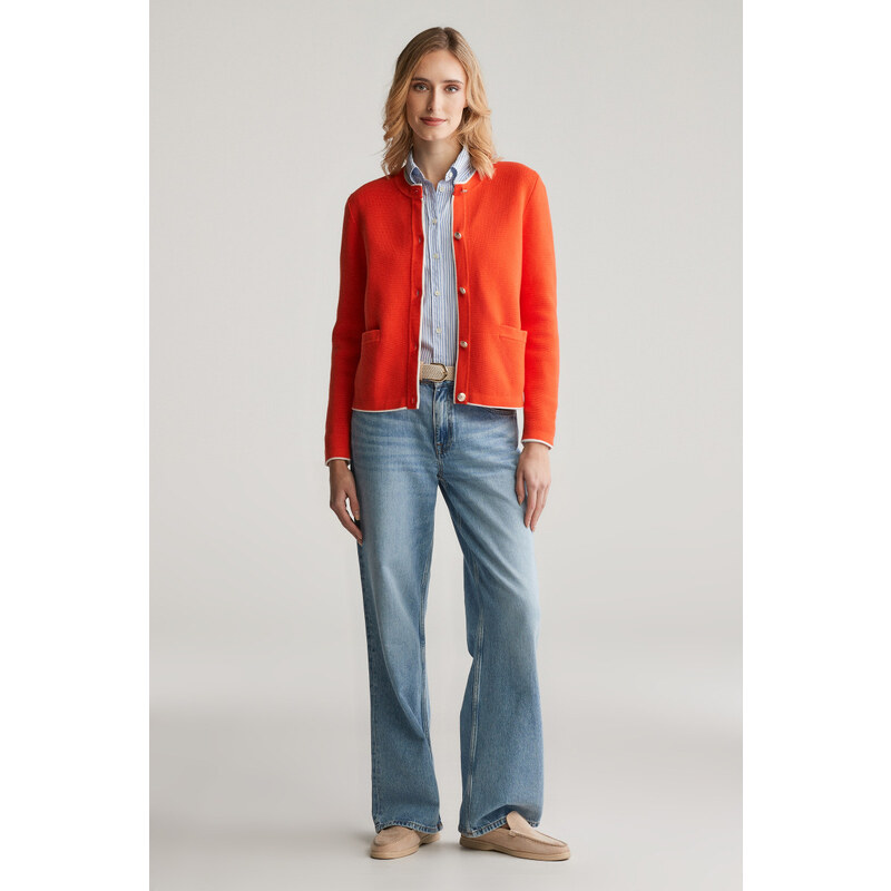 KARDIGÁN GANT COTTON KNIT JACKET ORANGE RED