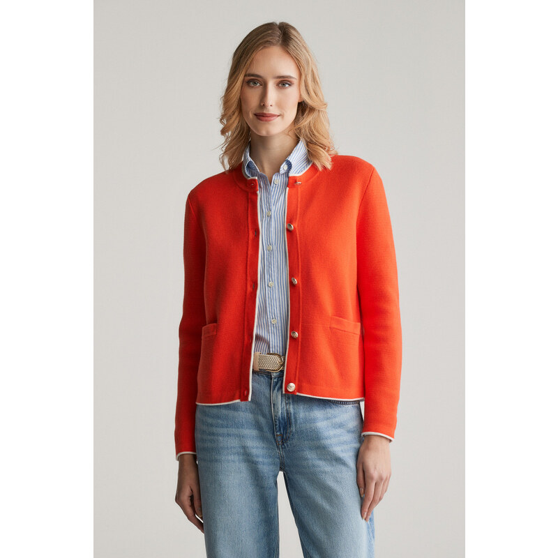 KARDIGÁN GANT COTTON KNIT JACKET ORANGE RED