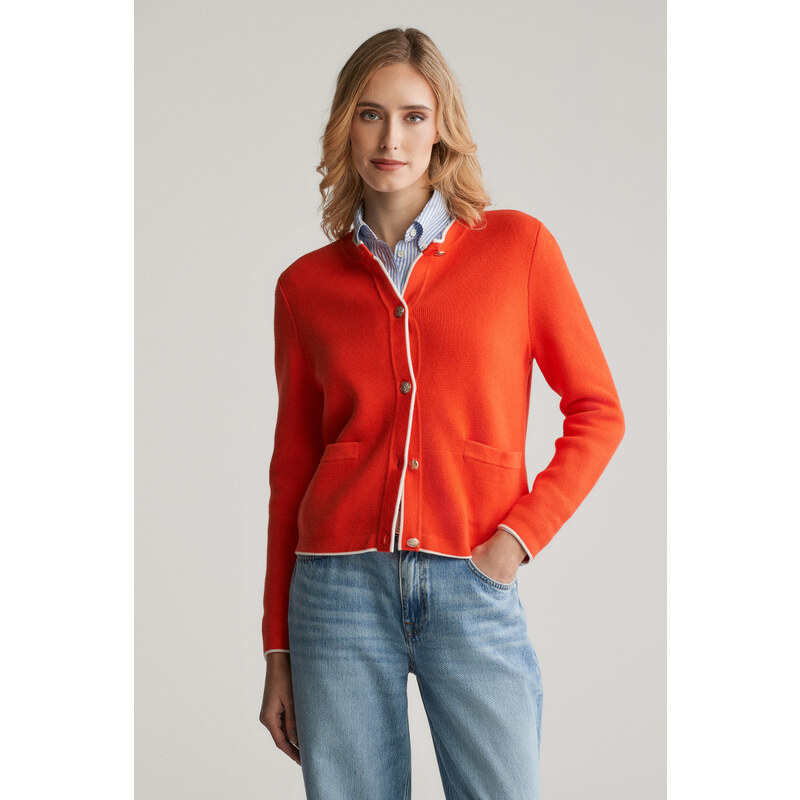 KARDIGÁN GANT COTTON KNIT JACKET ORANGE RED