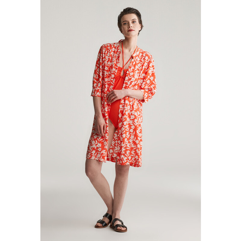 RUHA GANT REG FLORAL PRINT SS SHIRT DRESS ORANGE RED