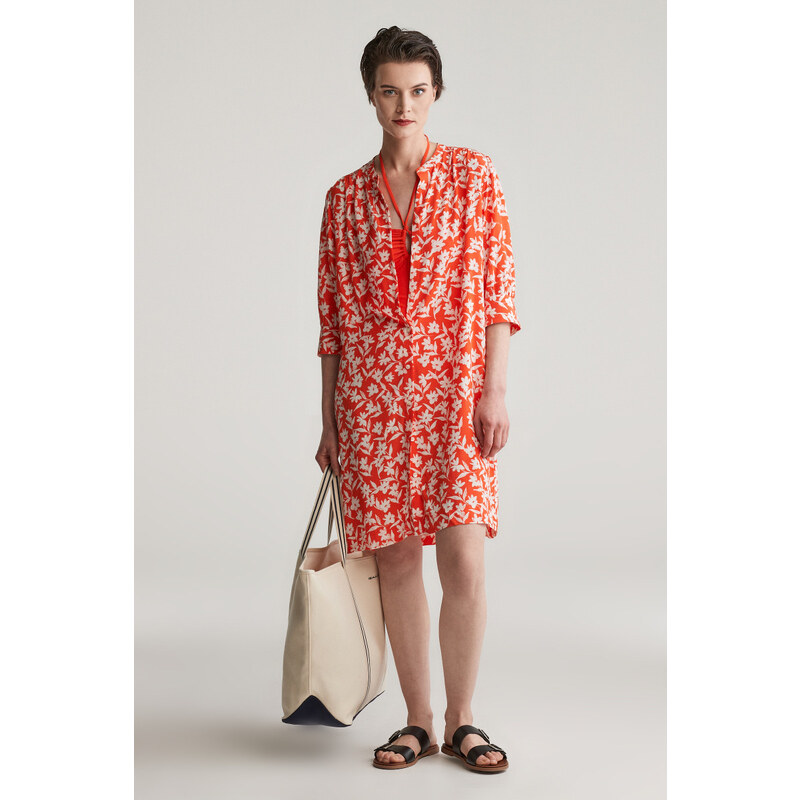 RUHA GANT REG FLORAL PRINT SS SHIRT DRESS ORANGE RED
