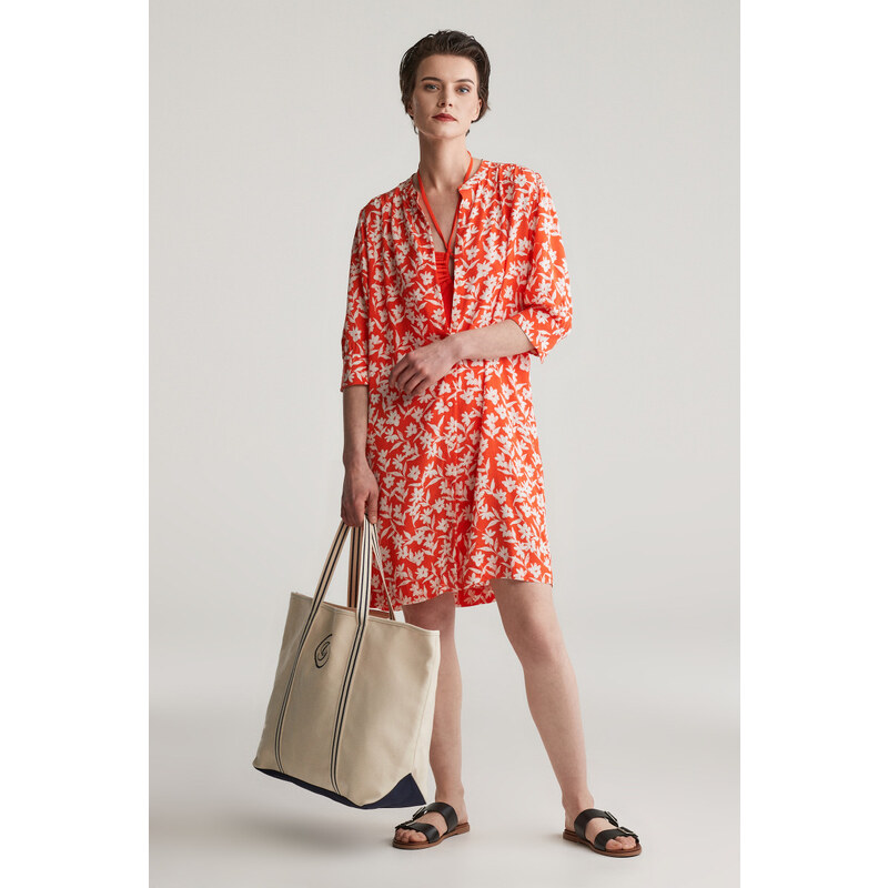 RUHA GANT REG FLORAL PRINT SS SHIRT DRESS ORANGE RED