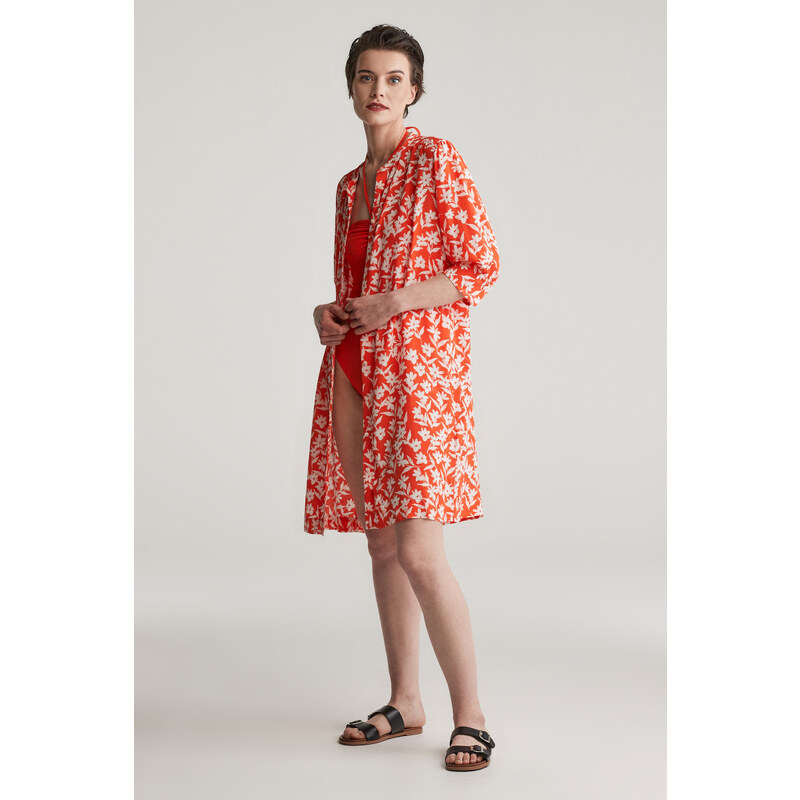 RUHA GANT REG FLORAL PRINT SS SHIRT DRESS ORANGE RED
