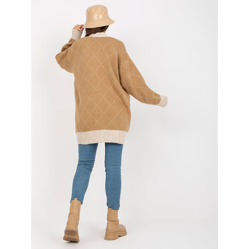 RUE PARIS Bézs színű, laza, gombos pulóver szegéllyel -LC-SW-0258.03P-camel