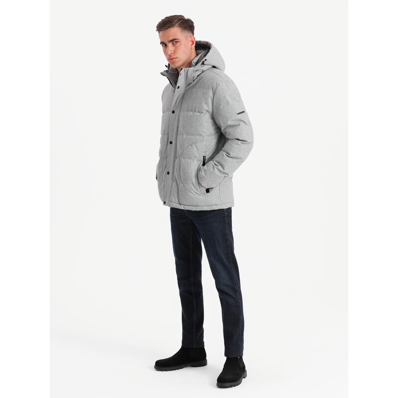 Ombre Men's lightweight jacket with mesh lining and hood - grey