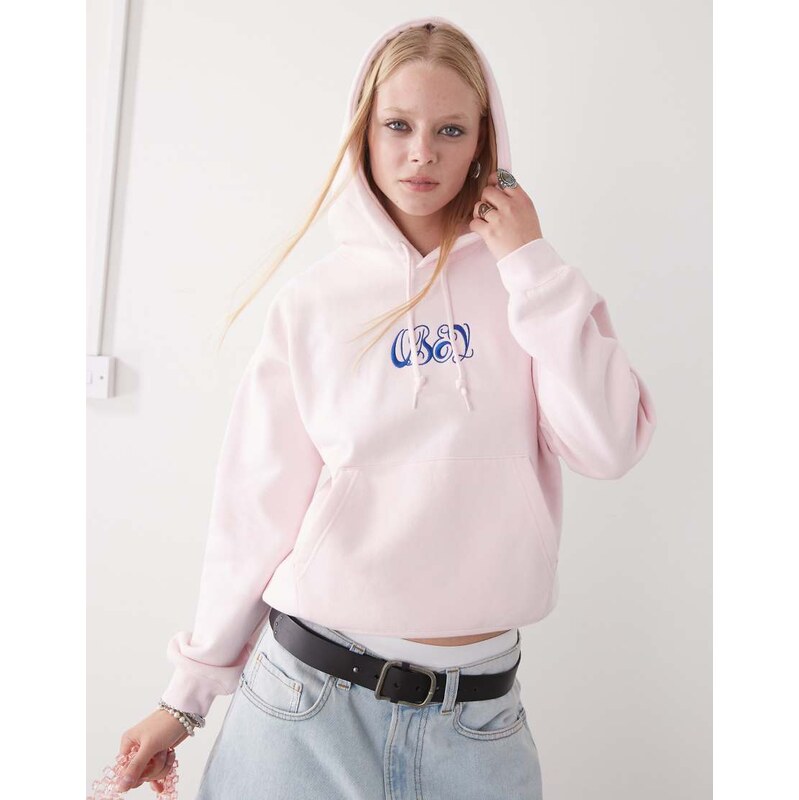 Obey Ribbon logo hoodie in pink