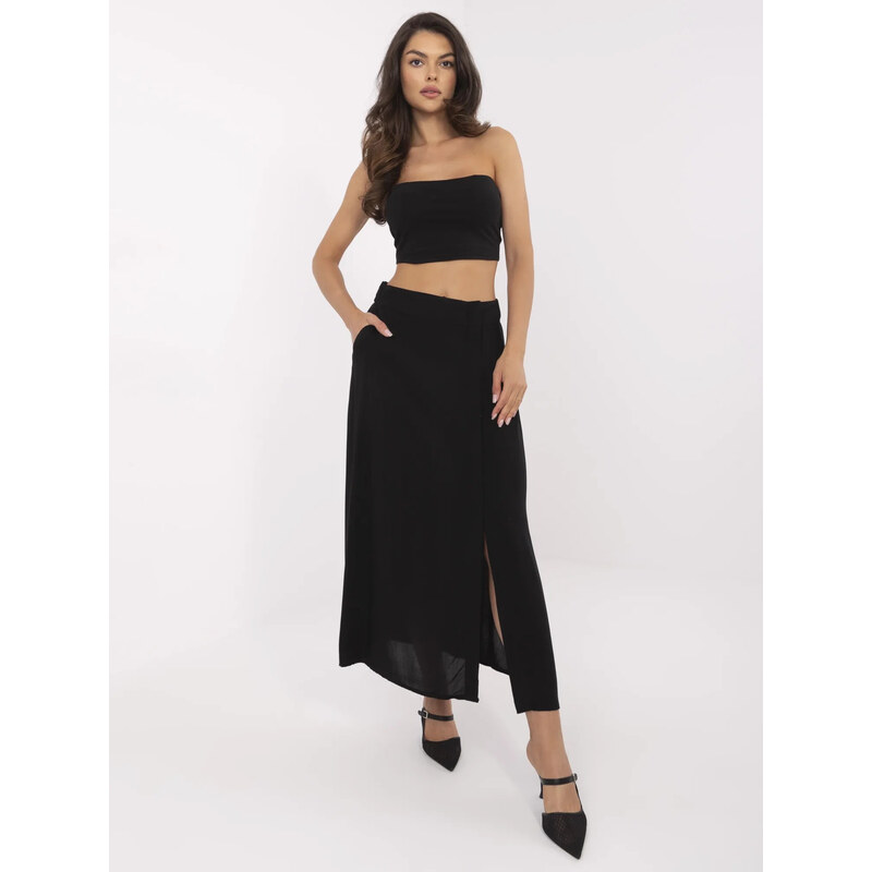 BASIC Fekete női viszkóz midi szoknya D73761M50222A-black