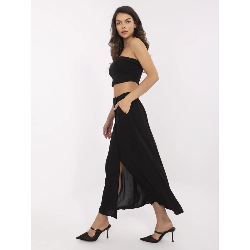 BASIC Fekete női viszkóz midi szoknya D73761M50222A-black
